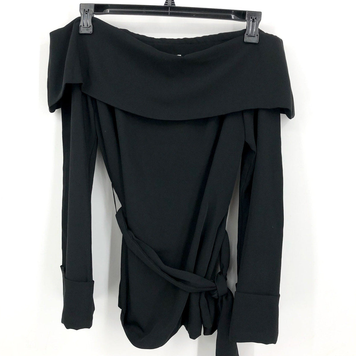 TRINA TURK Womens Lyndi Off-the-Shoulder Top Size 8 Black Long Sleeve Belted NWT