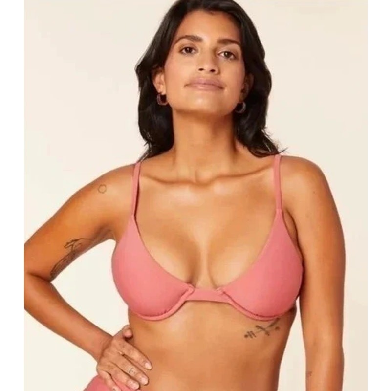 ANDIE SWIM Sicily Bikini Top Small Punch Pink Underwired Stretch Swim NWT