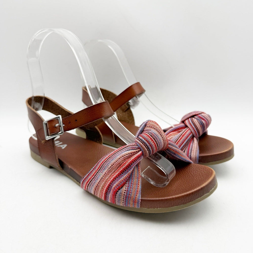 MIA Womens Addilynn Sandal US 6 Wide Brown Multicolor Knotted Fabric Front NWOB