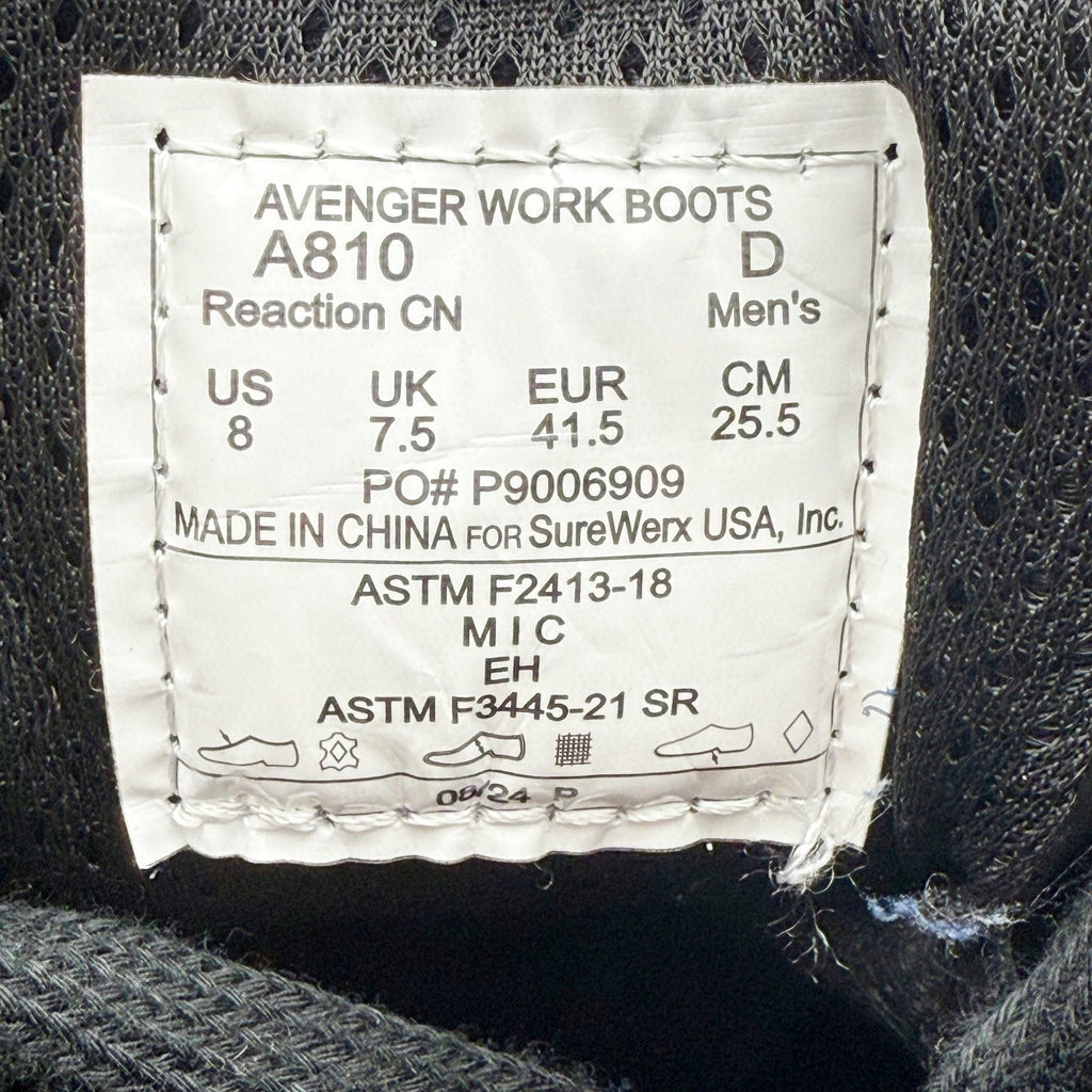 Avenger Mens Reaction SR CT Work Sneakers Size 8 D EU 41.5 Black White NIB