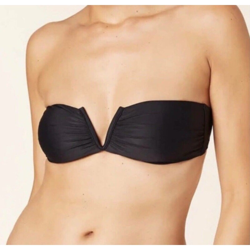 ANDIE SWIM The Scala Bikini Top XL Black Bandeau Strapless V-Bar Bust NWT
