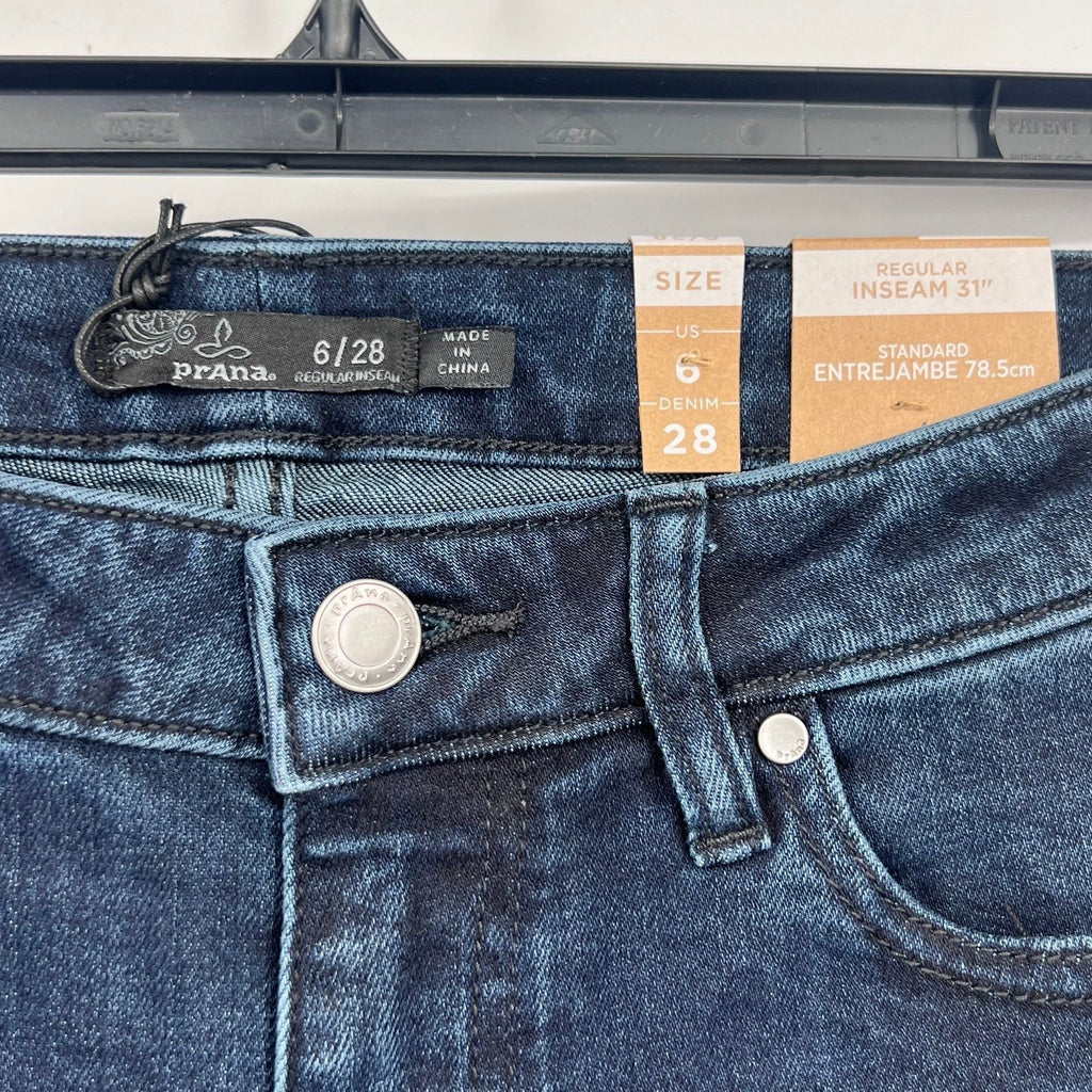 Prana Womens Sienna Skinny Jeans 28x31 US 6 Deep Blue Stretch Denim Mid Rise NWT