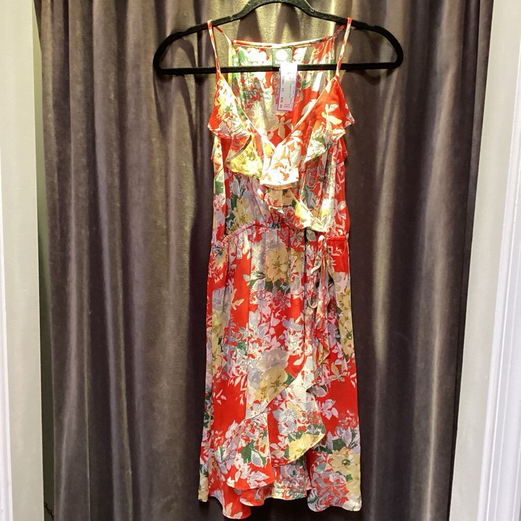 Bobeau Floral Spaghetti Strap Ruffle DRESSES XS