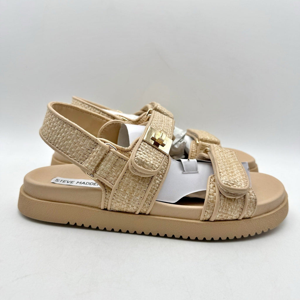 Steve Madden Womens Mona Sandals Size 9.5 M Tan Brown Raffia NIB