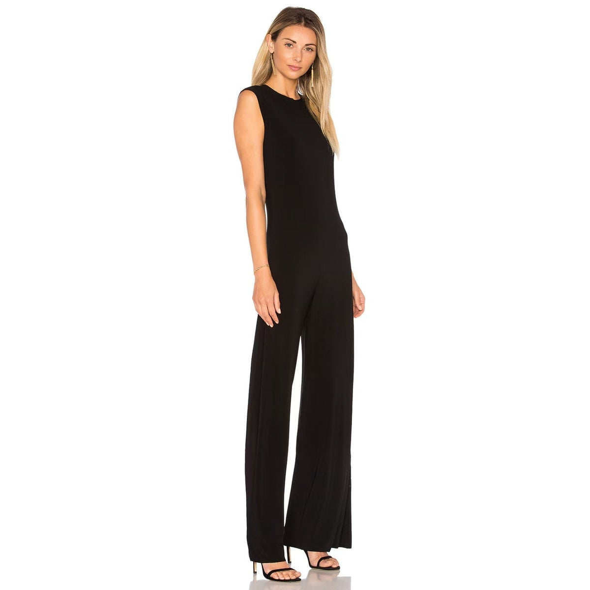 NORMA KAMALI Women's Sleeveless Wide-leg Jumpsuit Medium Black Crewneck NWT