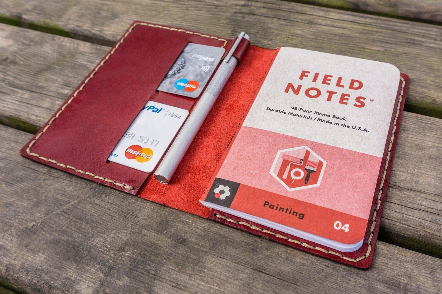 No.33 Personalized Leather Field Notes Cover - Red 1