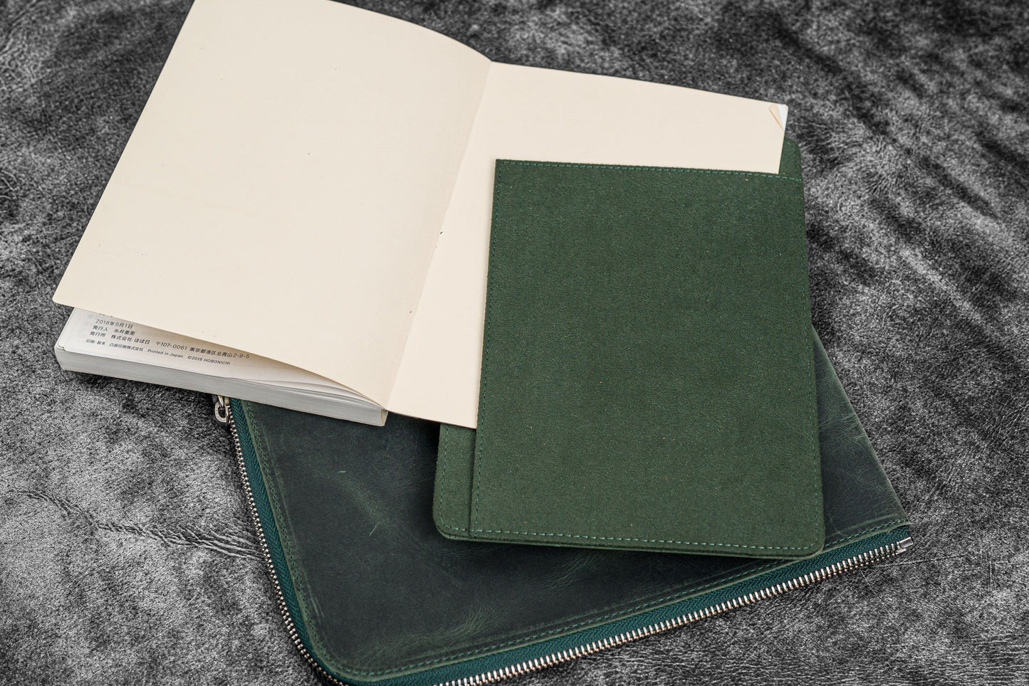 Leather Zippered Writer's Bank Bag - Pen Pouch - Crazy Horse Forest Green