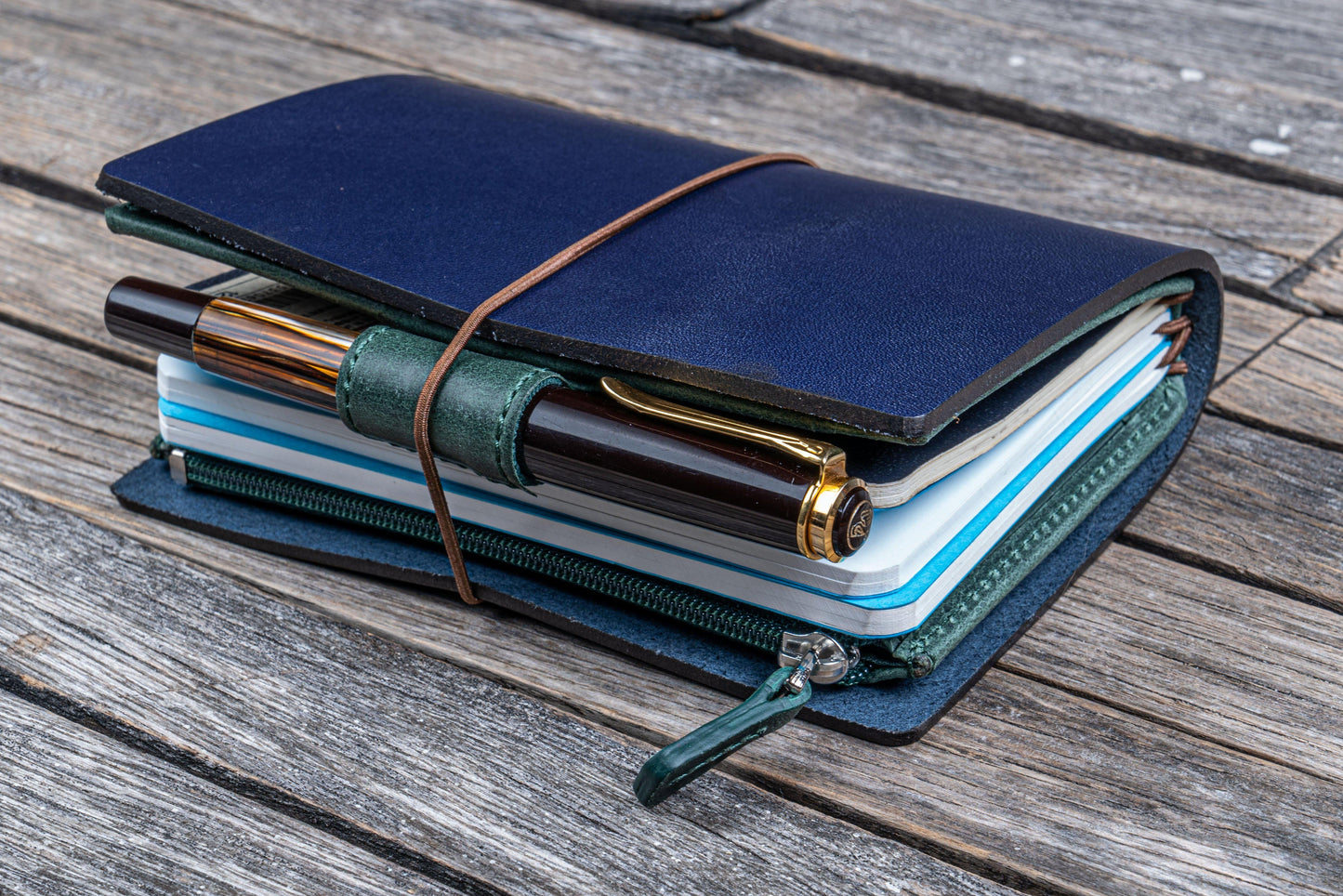 Leather Wallet Insert for Traveler's Notebook - Passport Size - Crazy Horse Forest Green