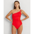 LAUREN RALPH LAUREN Double Strap One Piece Swimsuit Size 8 Red One Shoulder NWT