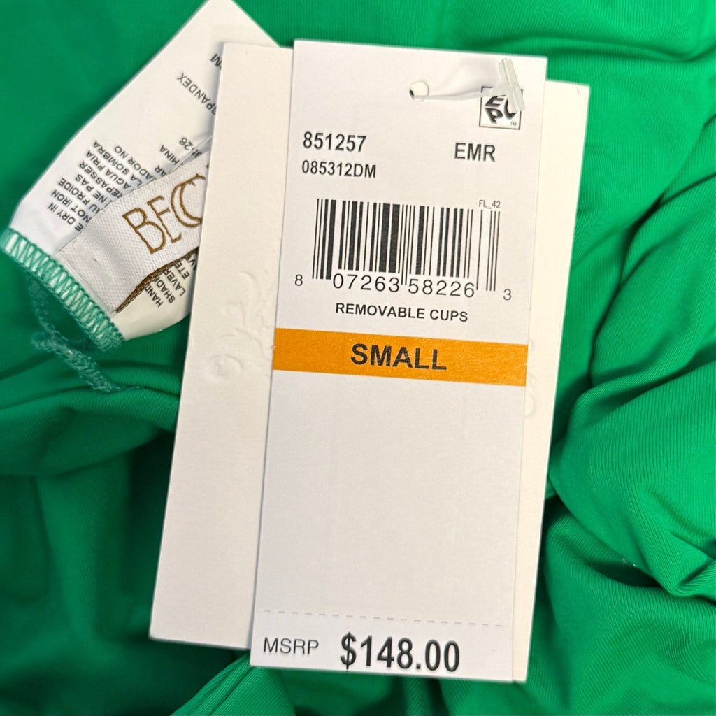BECCA Color Code Paula One Piece Swimsuit Small Emerald Green Square Neck NWT