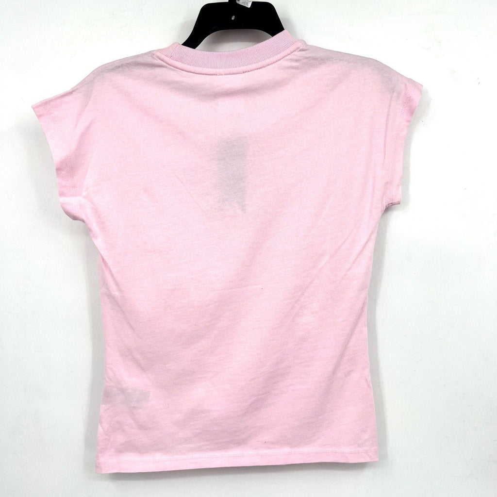 ADIDAS Women's Essentials Linear Cotton Tee Medium Pink White Short Sleeve NWT