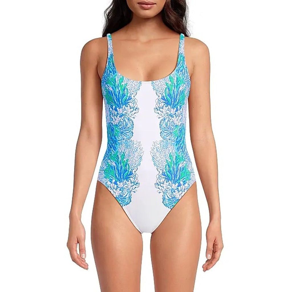 LILLY PULITZER Brin Scoopneck One-Piece Swimsuit Size 14 Blue Las Olas Aqua NWT