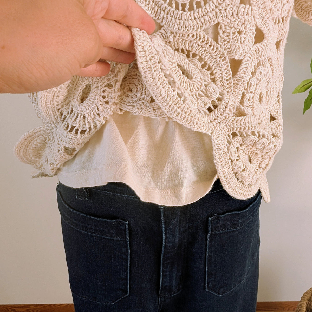 Crochet Knit Cotton Top Shirt- M