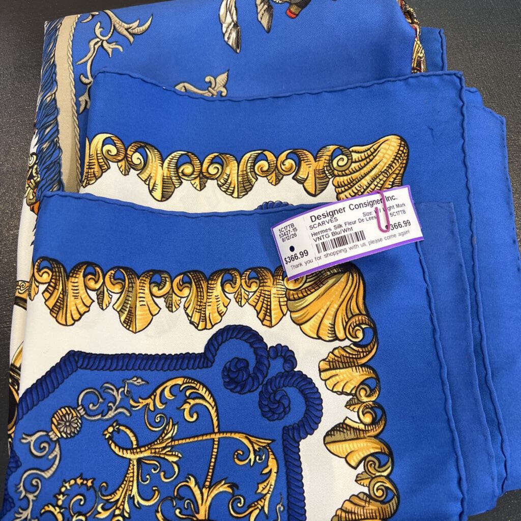 Hermes Silk Fleur De Lees VNTG SCARVES W/ Light Mark
