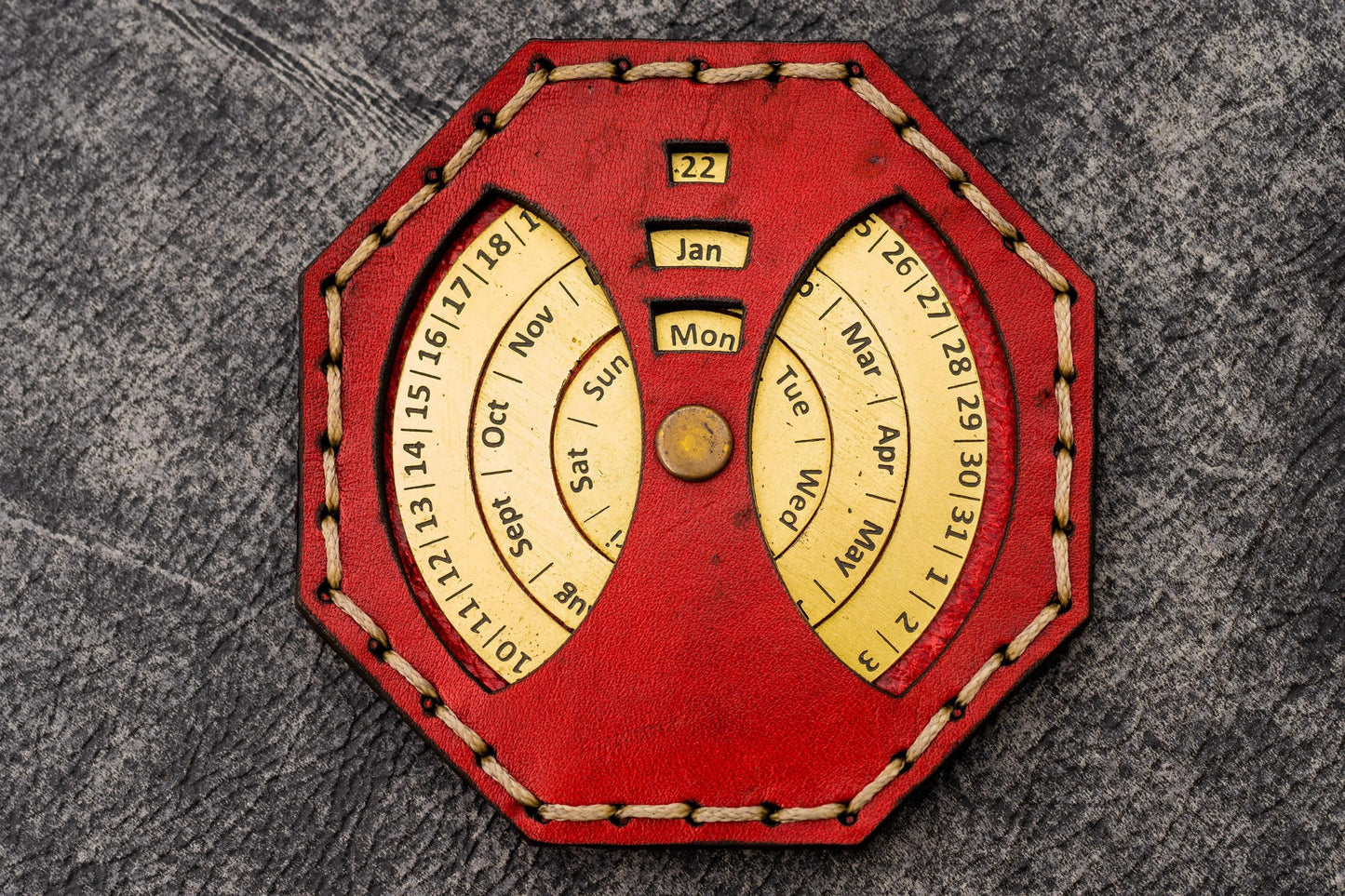 Leather and Brass Perpetual Calendar - Octagon
