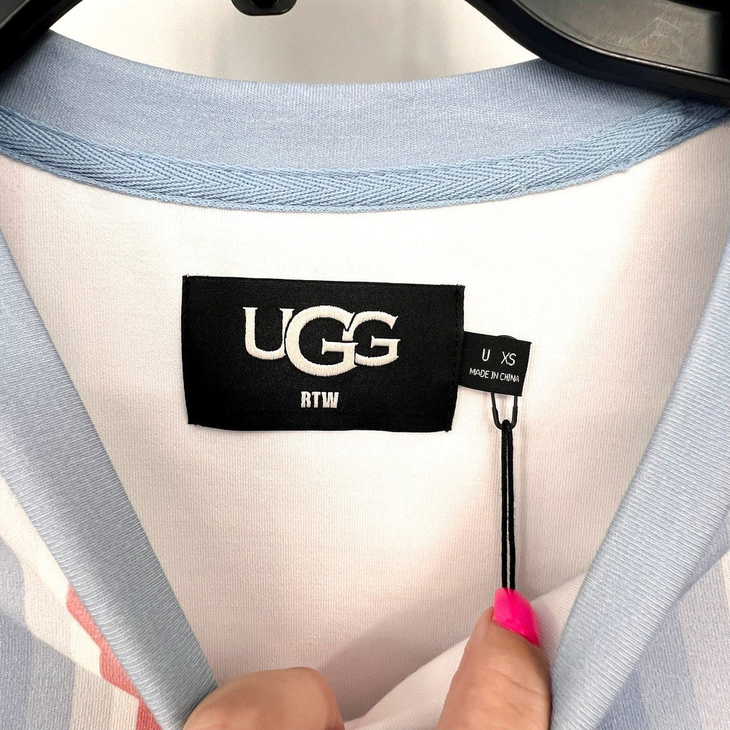 UGG UNISEX Pride Logo Equality Tee XS Blue Multi Stripe Short Sleeve NWT
