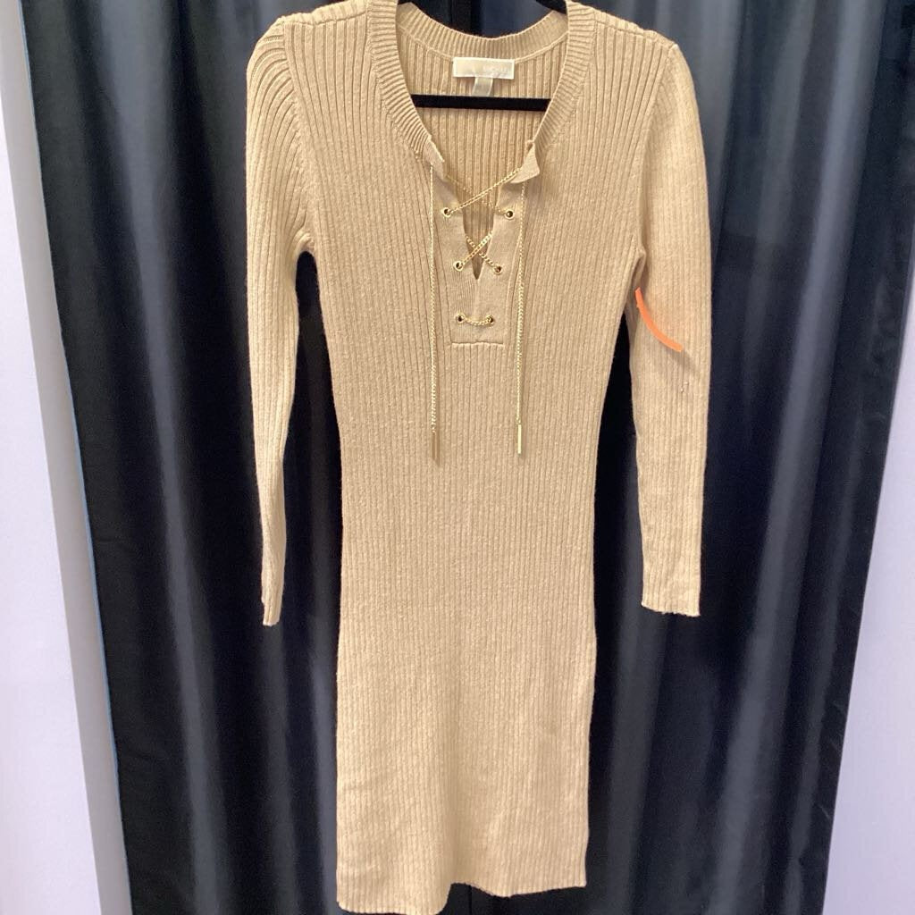 Michael Kors Knit LS Chain Lace Up DRESSES S