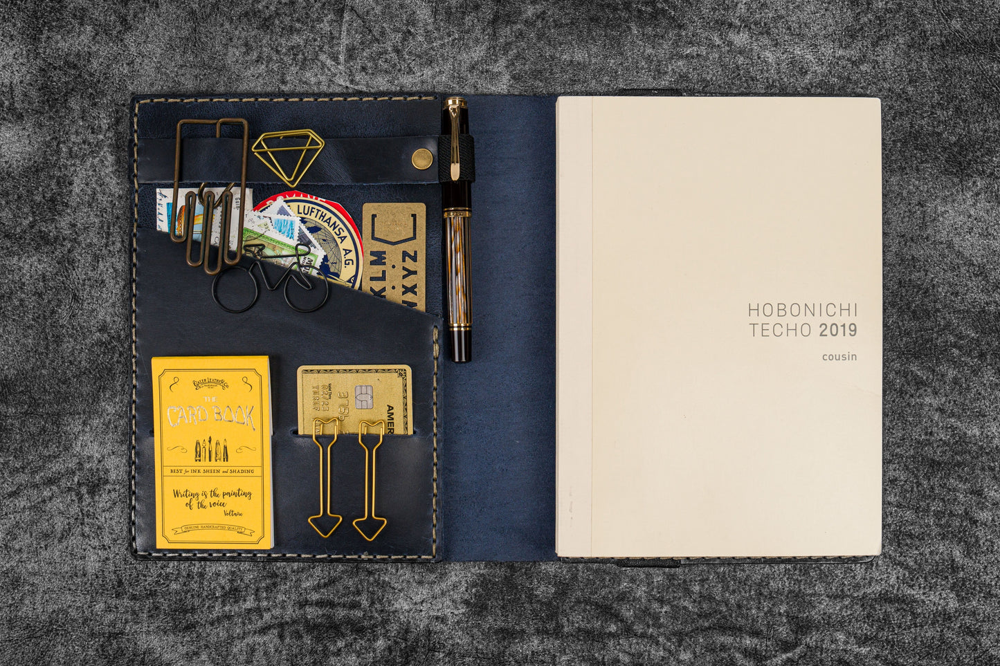 Leather Hobonichi Cousin A5 Planner Cover - Crazy Horse Navy Blue