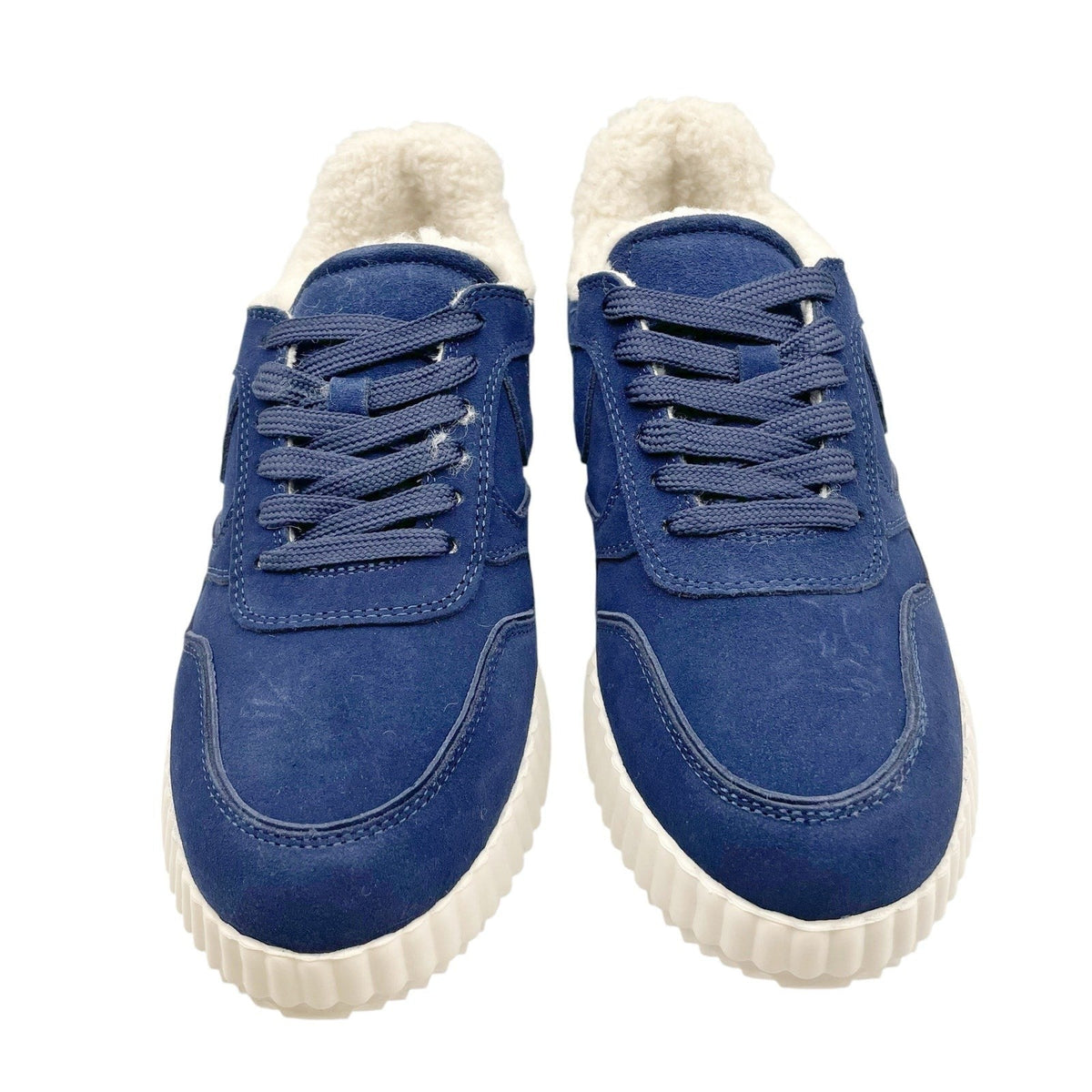 Steve Madden Womens Shereen-Fur Lined Sneakers Size 7.5 Navy Blue Suede NIB