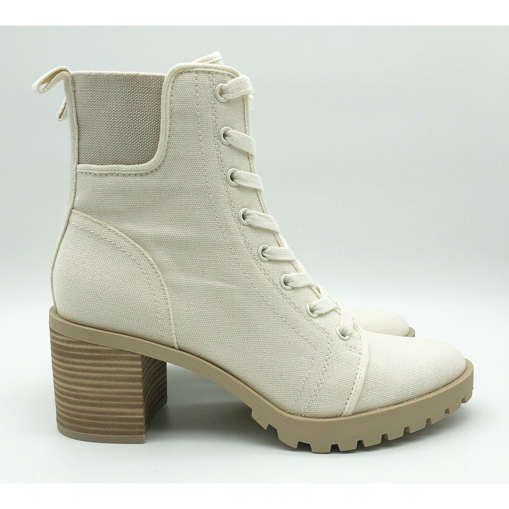 Dolce Vita Womens Combat Boots Size 8 Stacked Heel Off White Canvas NWOB