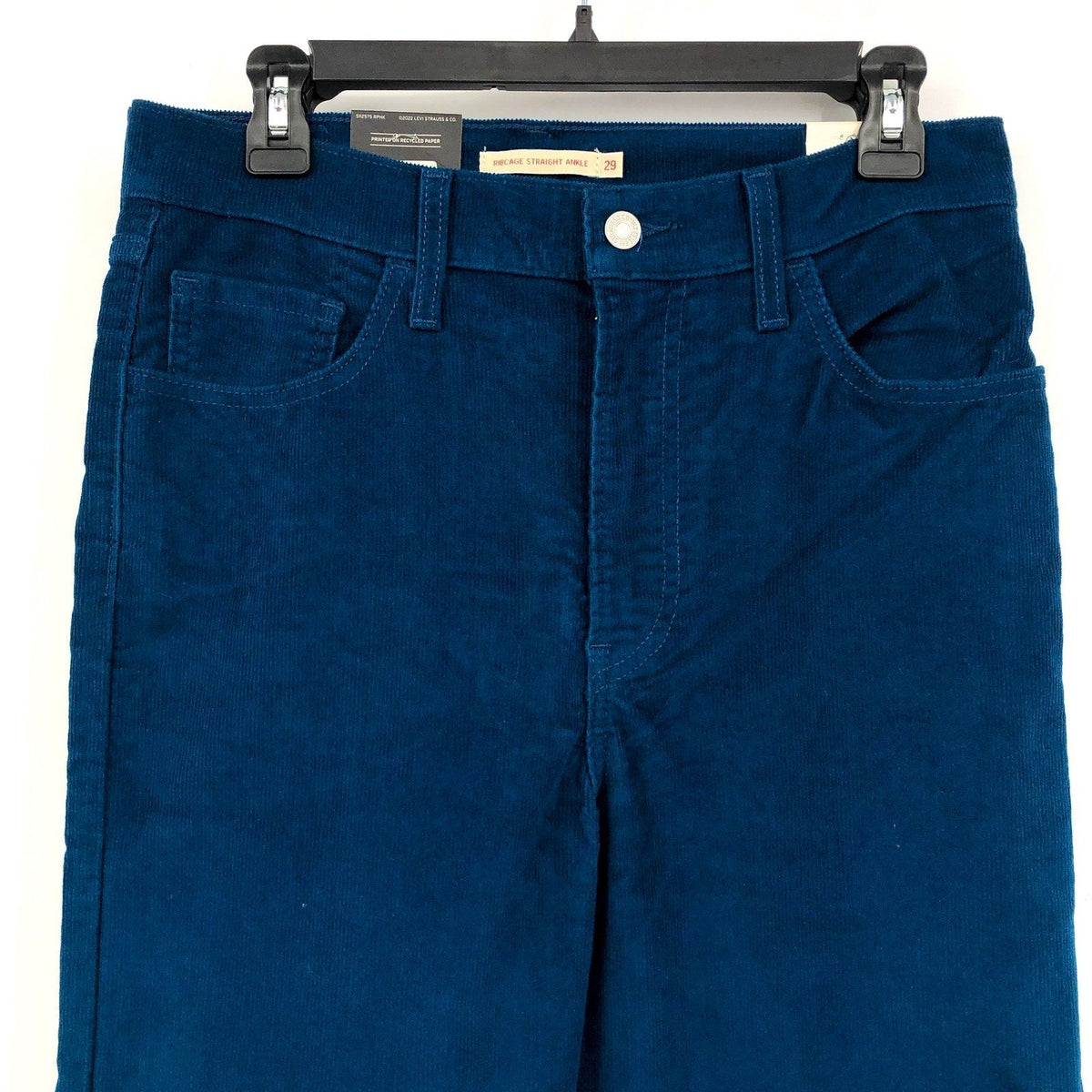 LEVI'S Ribcage Straight Ankle Corduroy Pants 29x27 US 8 Sea Blue 79755-0025 NWT