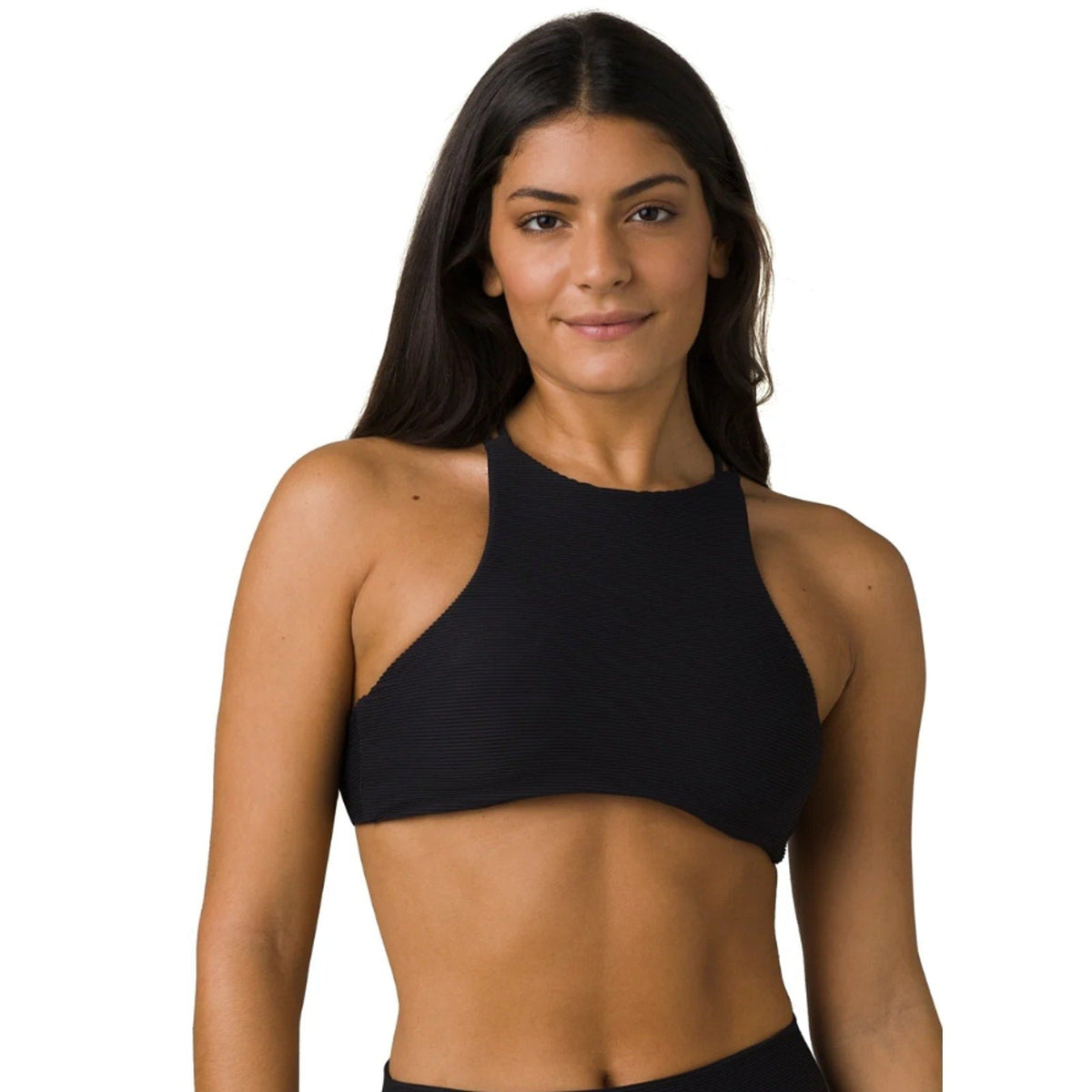 PRANA Women's Onyx Bay Bikini Top Small Black Ottoman High Neck Ribbed NWT