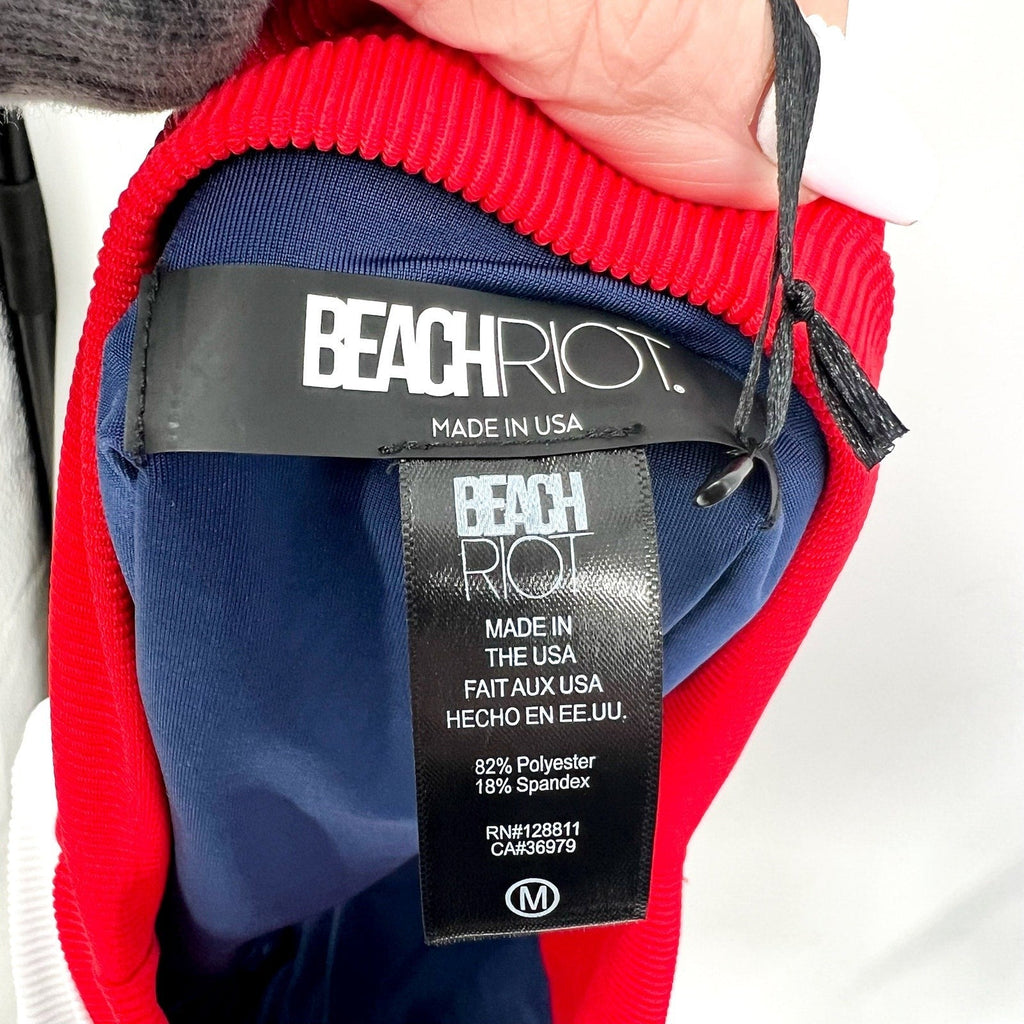BEACH RIOT Heidi Bikini Bottom Medium Americana Colorblock Blue High Waist NWT