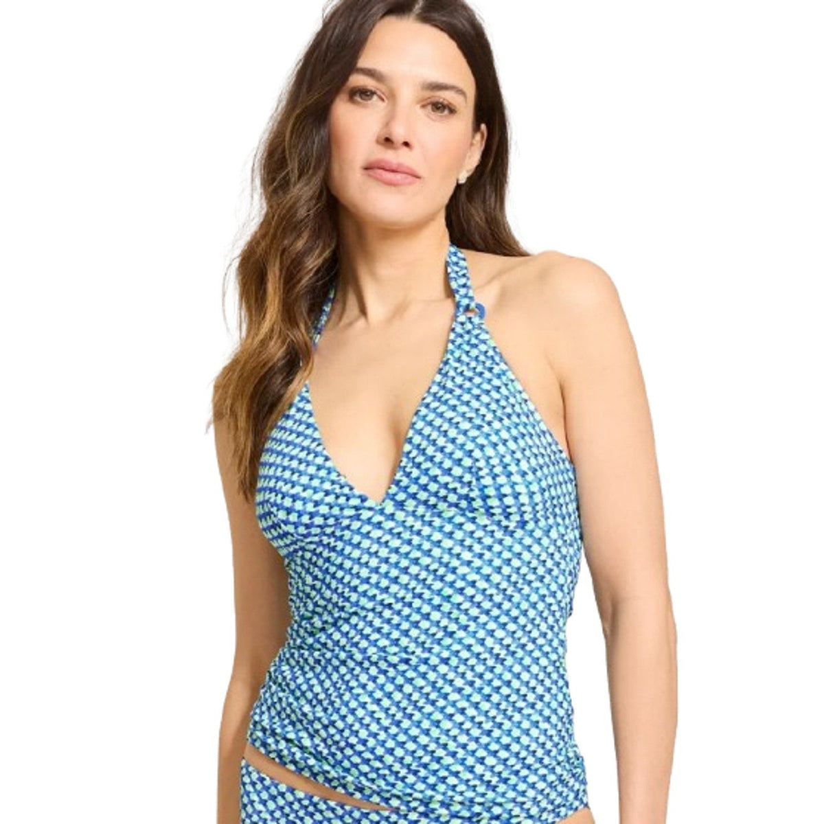 TOMMY BAHAMA Mosaic Pool Ring Tankini Top XS Beach Glass Blue Palm Modern NWT