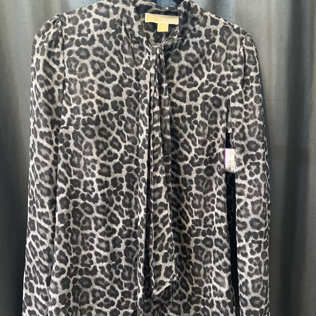 Michael Kors LS Leopard Tie Neck TOPS XS