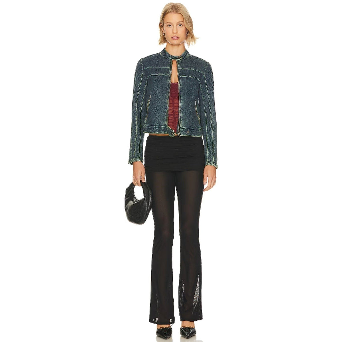 FREE PEOPLE x WE THE FREE Fast Lane Denim Moto Jacket Small Alchemy Blue NWT