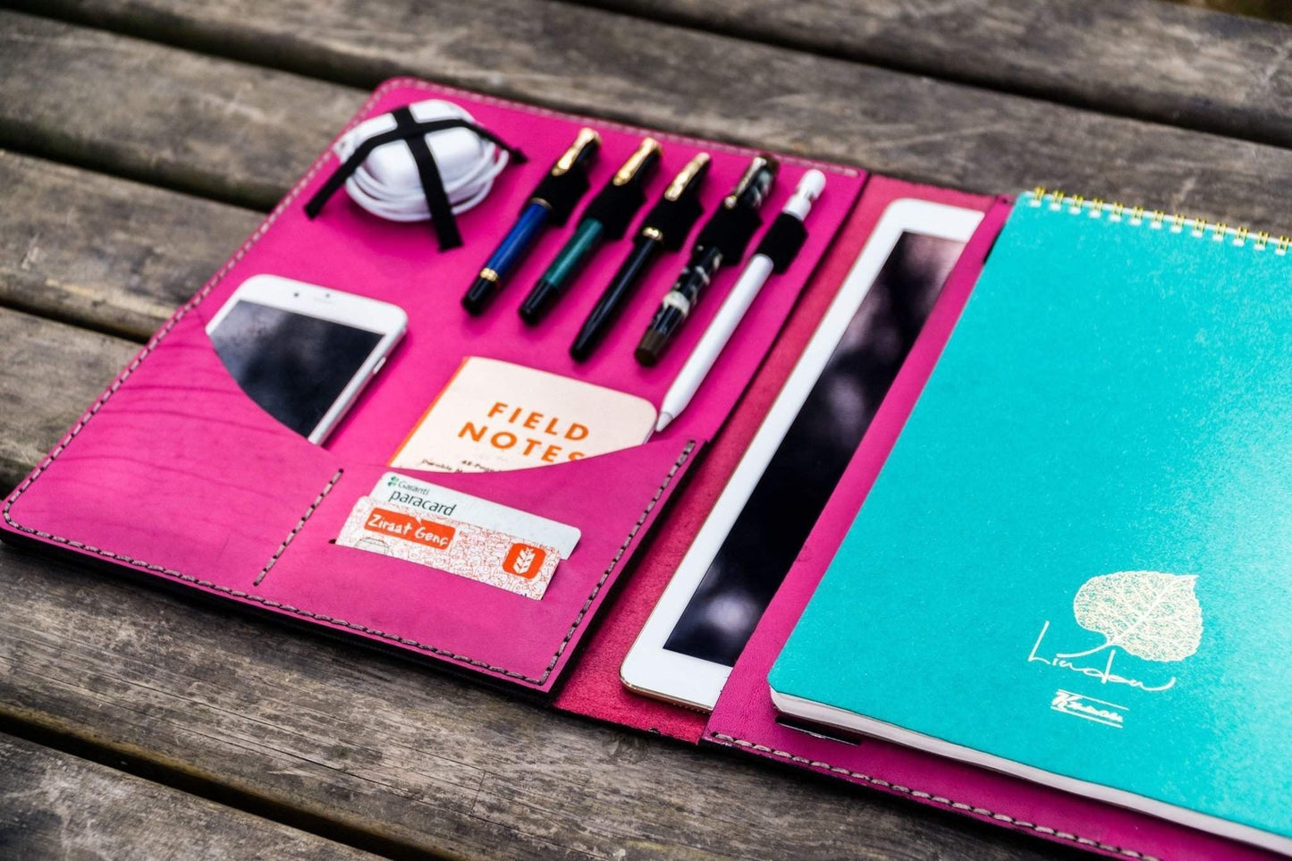 iPad Pro 12.9 & Letter/A4 Size Leather Padfolio - Pink