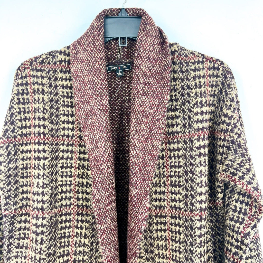 LETY & ME Womens Longline Knit Coatigan Small Burgundy Red Multi NWT