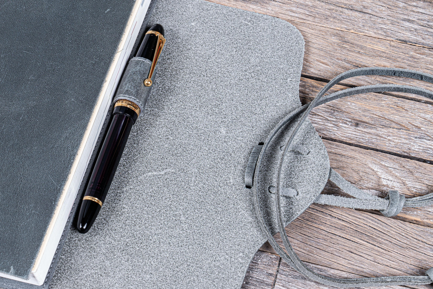Refillable Leather Wrap Journal / Planner Cover - Crazy Horse Smoky