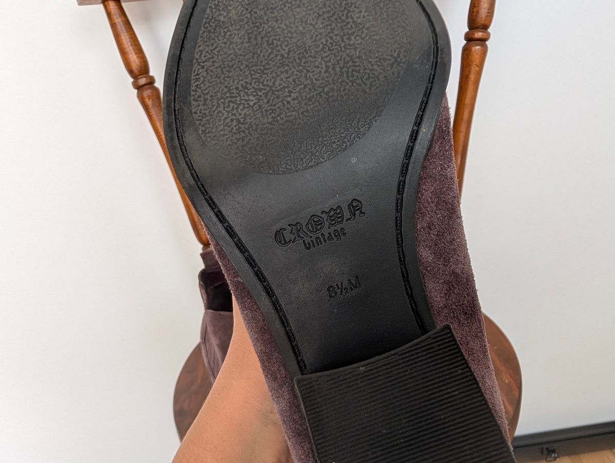 Crown Vintage Plum Suede Heeled Ankle Boots - 8.5