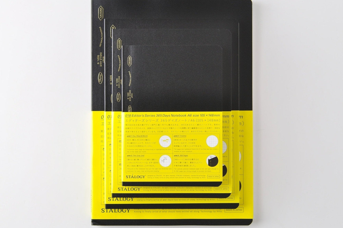 Stalogy 365Days Notebook - A6 - Grid - 368 Pages - Black