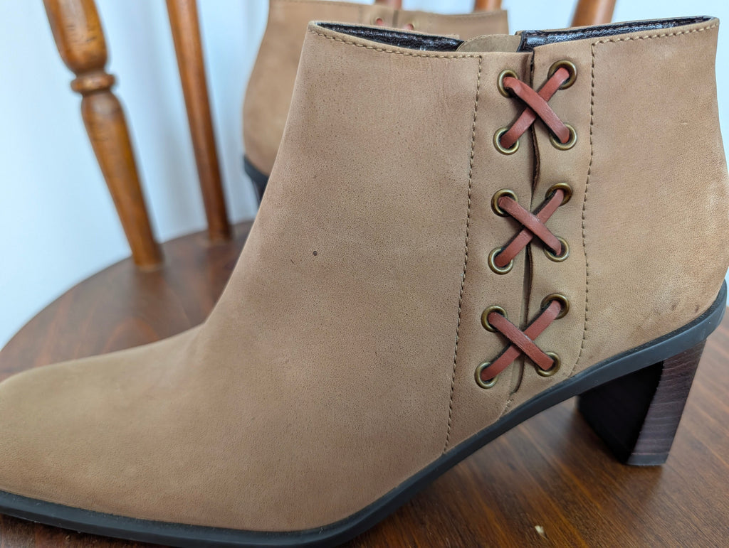 Etienne Aigner Saddle Heels Booties Leather Lace Up Side - 7.5 M