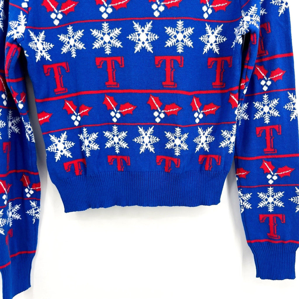 MLB GENUINE MERCHANDISE Texas Rangers T Snowflakes Sweater Small Royal Blue NWT