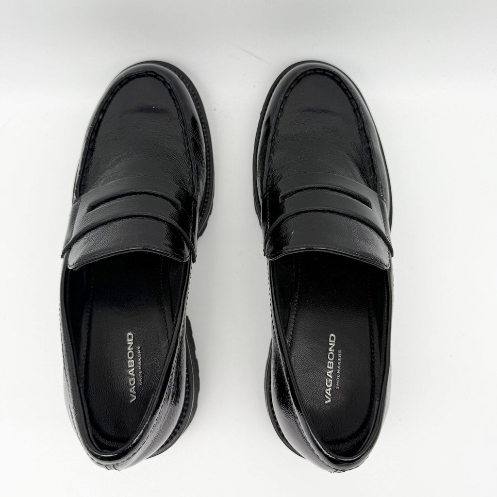 Vagabond Women Kenova Penny Loafers EU 38 US 8 Black Crinkle Leather NIB