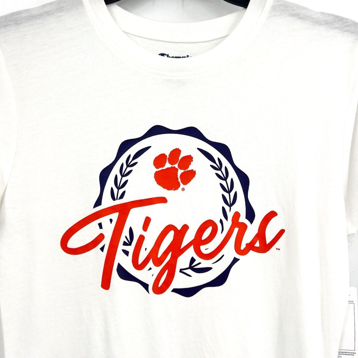 CHAMPION Womens Short Sleeve Tigers Crest Tee Small White Crewneck NWT