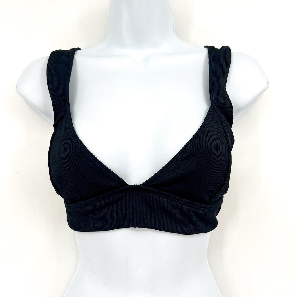 L*SPACE Women's Hailey Rib Bikini Top Medium Black Sweetheart Neck NWT