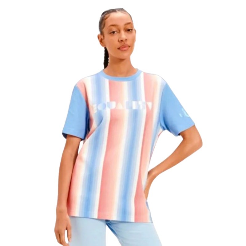 UGG UNISEX Pride Logo Equality Tee XS Blue Multi Stripe Short Sleeve NWT