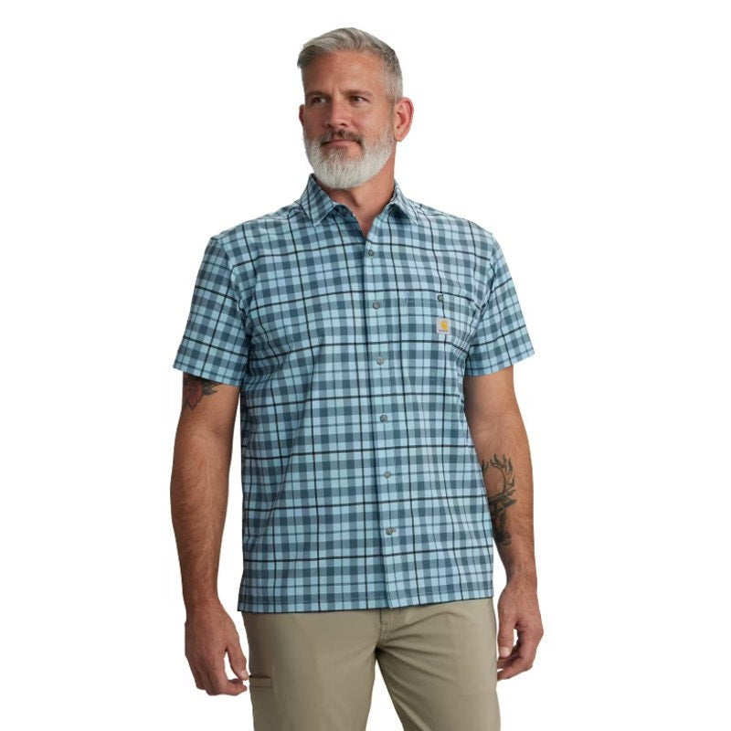 CARHARTT Men's Force Relaxed Fit Plaid Shirt Medium Storm Blue Sun Defender NWT