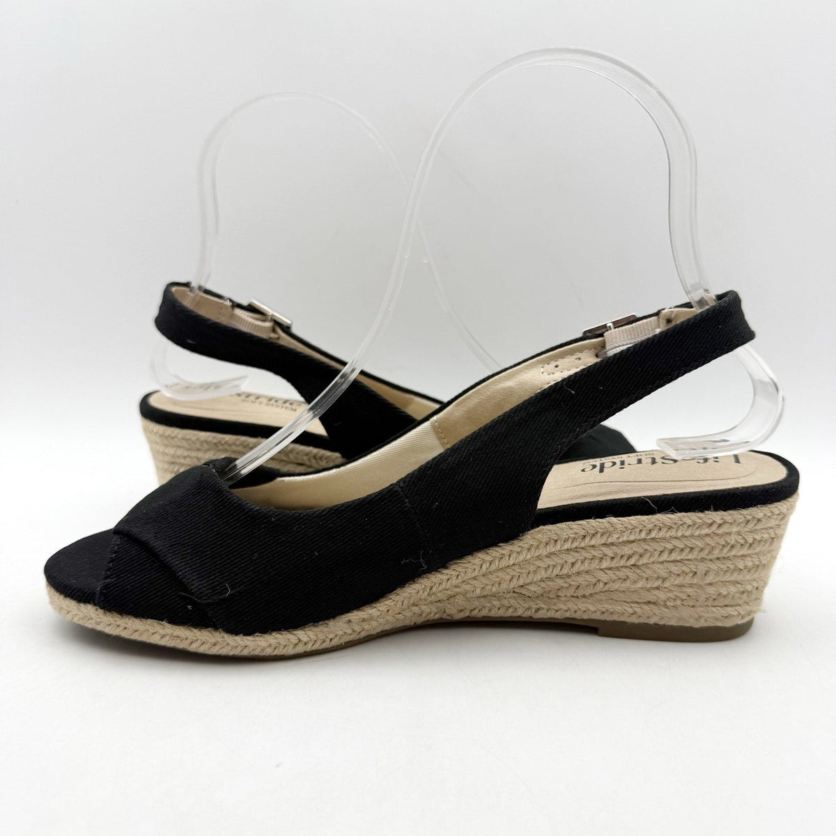 LifeStride Womens Socialite Wedge Sandals Size 6.5 M EU 36.5 Black Canvas NWOB