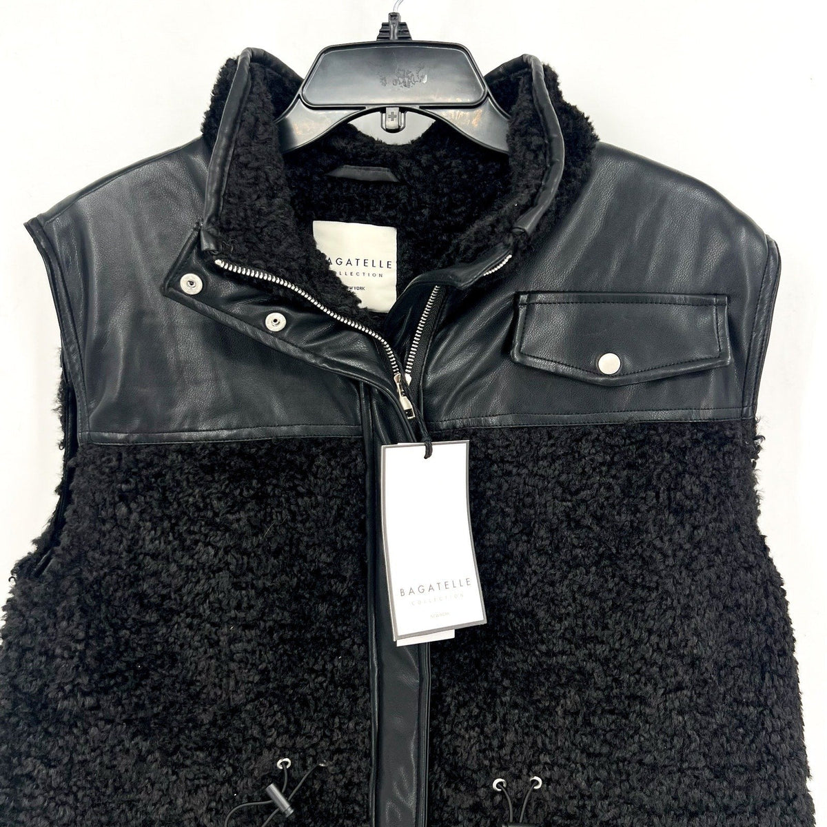 BAGATELLE COLLECTION Womens Vest Small Black Sherpa Shearling Faux Fur Lined NWT