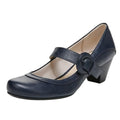 LifeStride Womens Rozz Mary Janes Heels Size 7 WIDE Navy Blue Vegan Leather NIB
