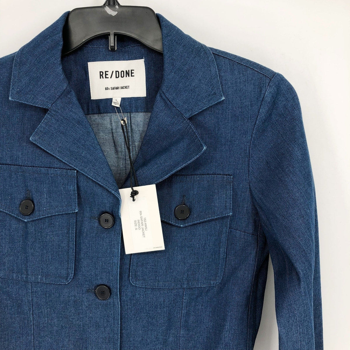 RE/DONE Women's 60's Safari Jacket Small Blue Indigo Cotton Buttons Pockets NWT