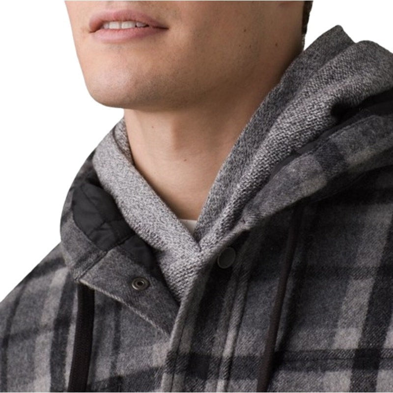 PRANA Men's Asgard Hooded Flannel Shirt Jacket XXL Gray Charcoal Plaid NWT