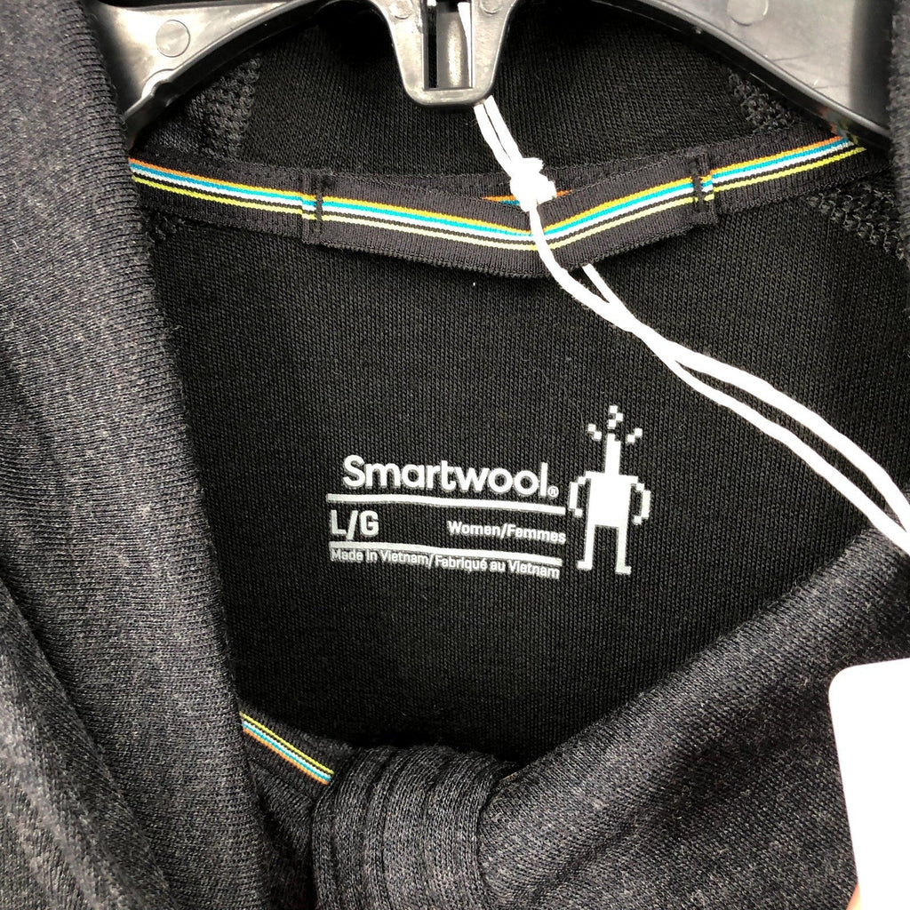 SMARTWOOL Womens Thermal Merino Base Layer 1/2 Zip Hoodie Large Black Gray NWT