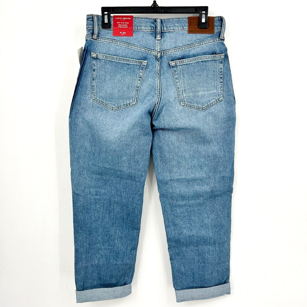 LUCKY BRAND Women's Patched Boy Jeans Size 6 28A Blue Button-Fly Mid-Rise NWT