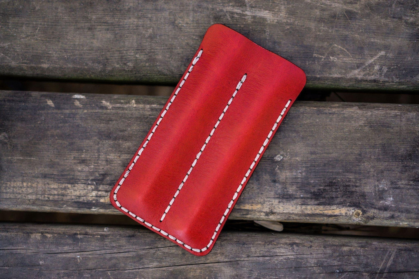 Leather Double Fountain Pen Case / Pen Sleeve - Red